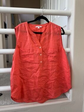 Trenery Coral Sleeveless Linen Henley Top